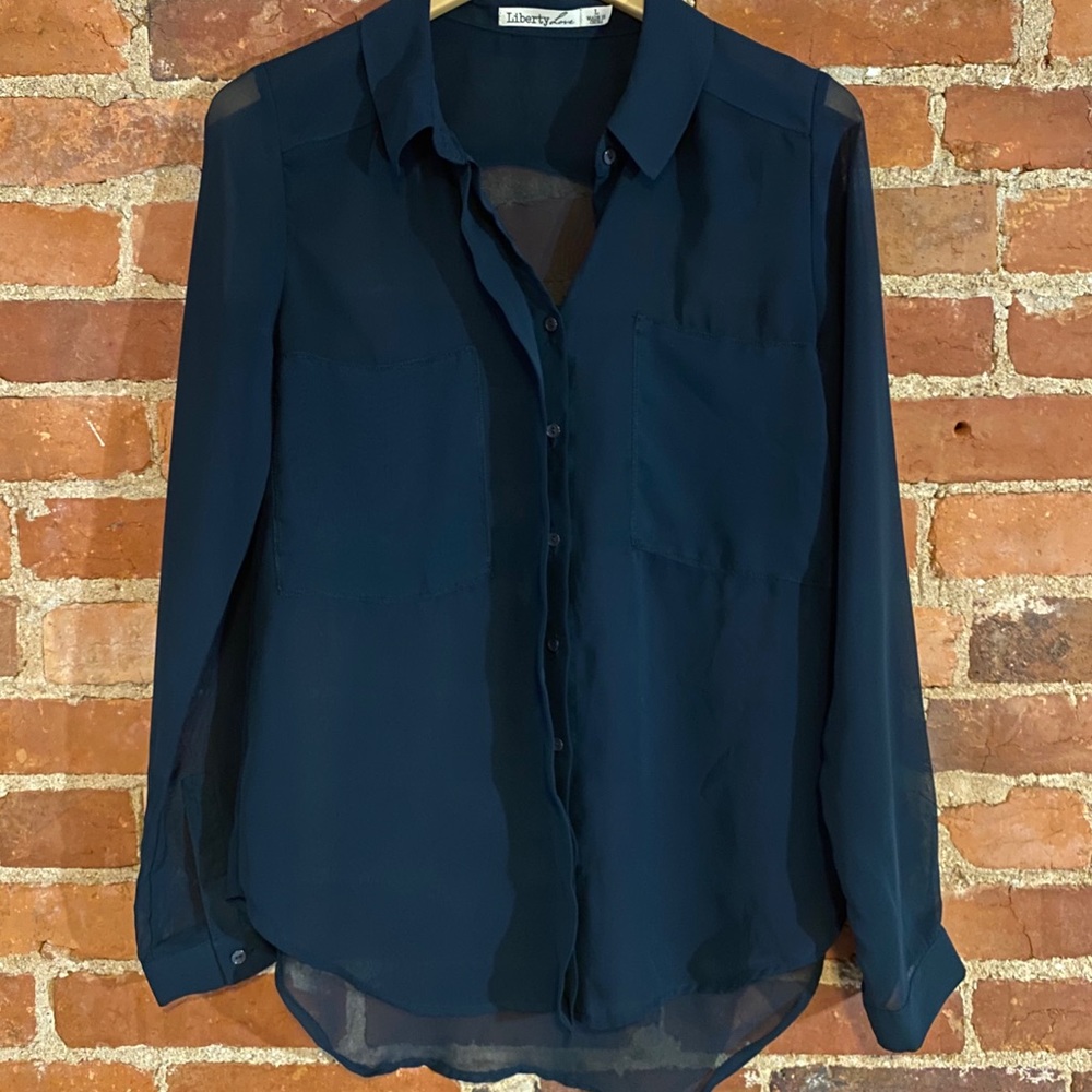Emerald Green sheer blouse- size L